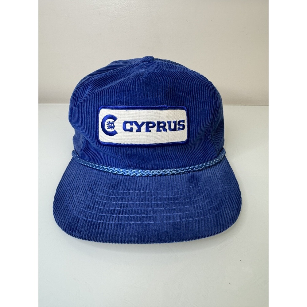 Vintage Cyprus Coal Mining Corduroy Rope Snap Back Hat Cap Retro Blue